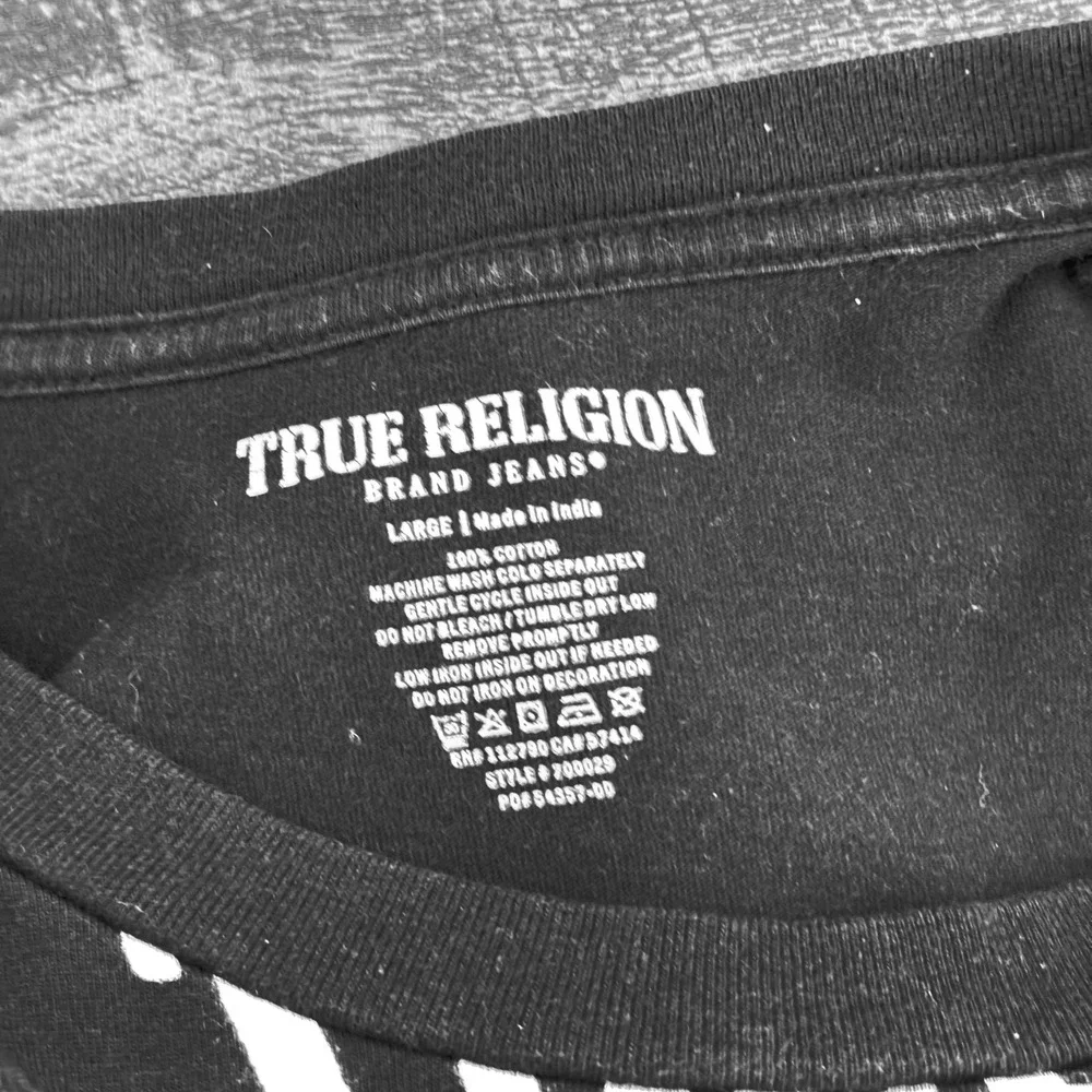 True Religion Black All Over Print Logo T-Shirt Mens L Streetwear